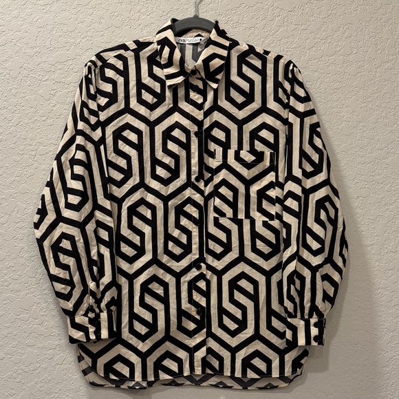 Zara Monochrome Geometric Print Shirt - Picture 1 of 5